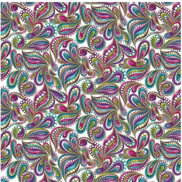 Cat-I-Tude - 4203M-09 Paisley White Multi Fabric by Ann Lauer