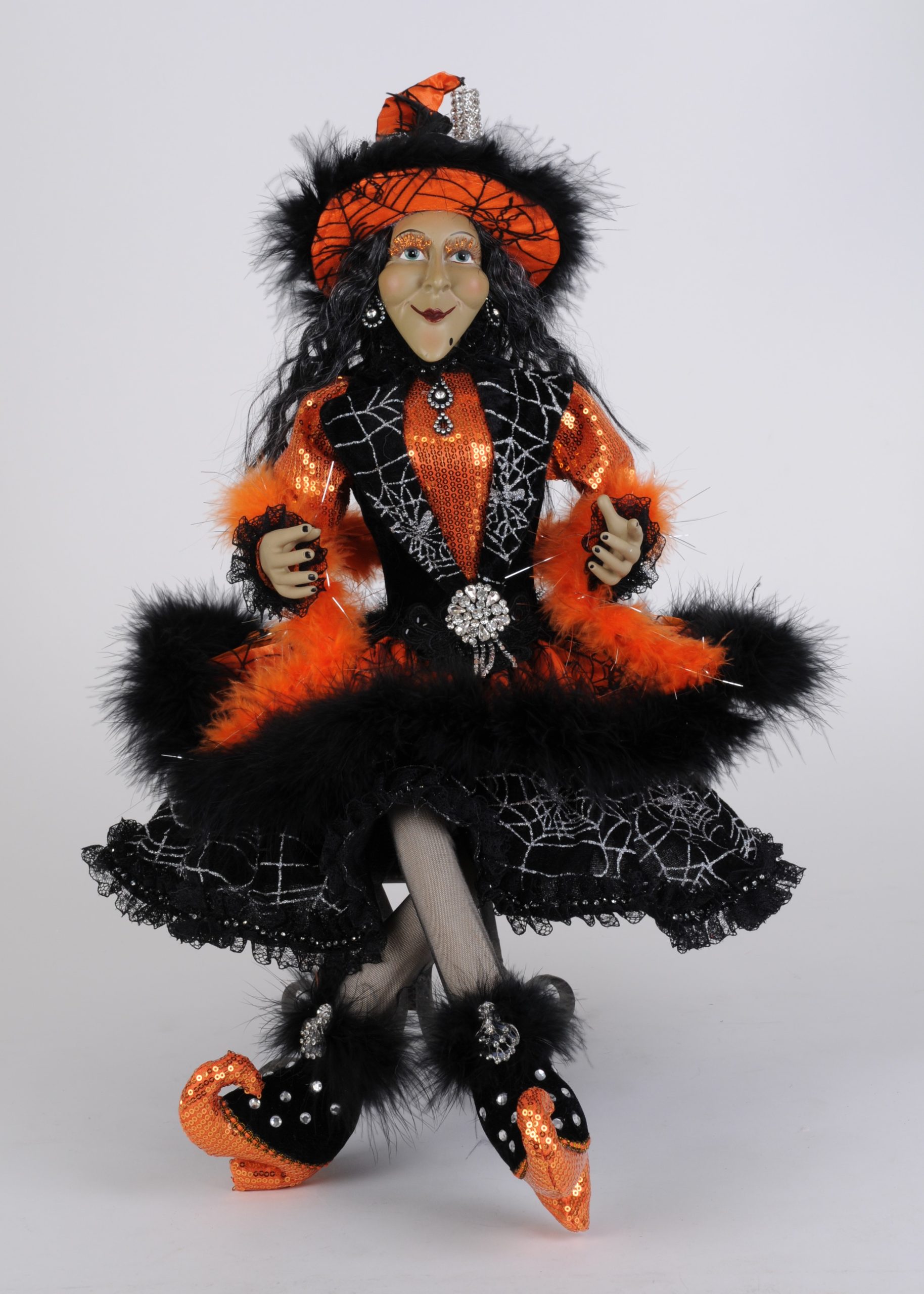 Lighted Glitzy Orange Witch by Karen Didion Originals