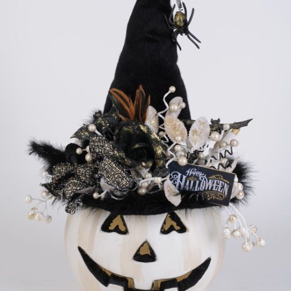 HAQ25_1 Lighted White Fiber Optic Pumpkin by Karen Didion Originals