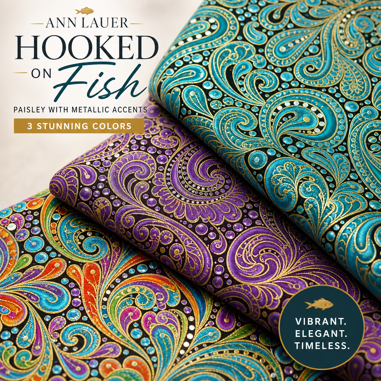 Hooked on Fish Paisley with Metallic Accents by Ann Lauer