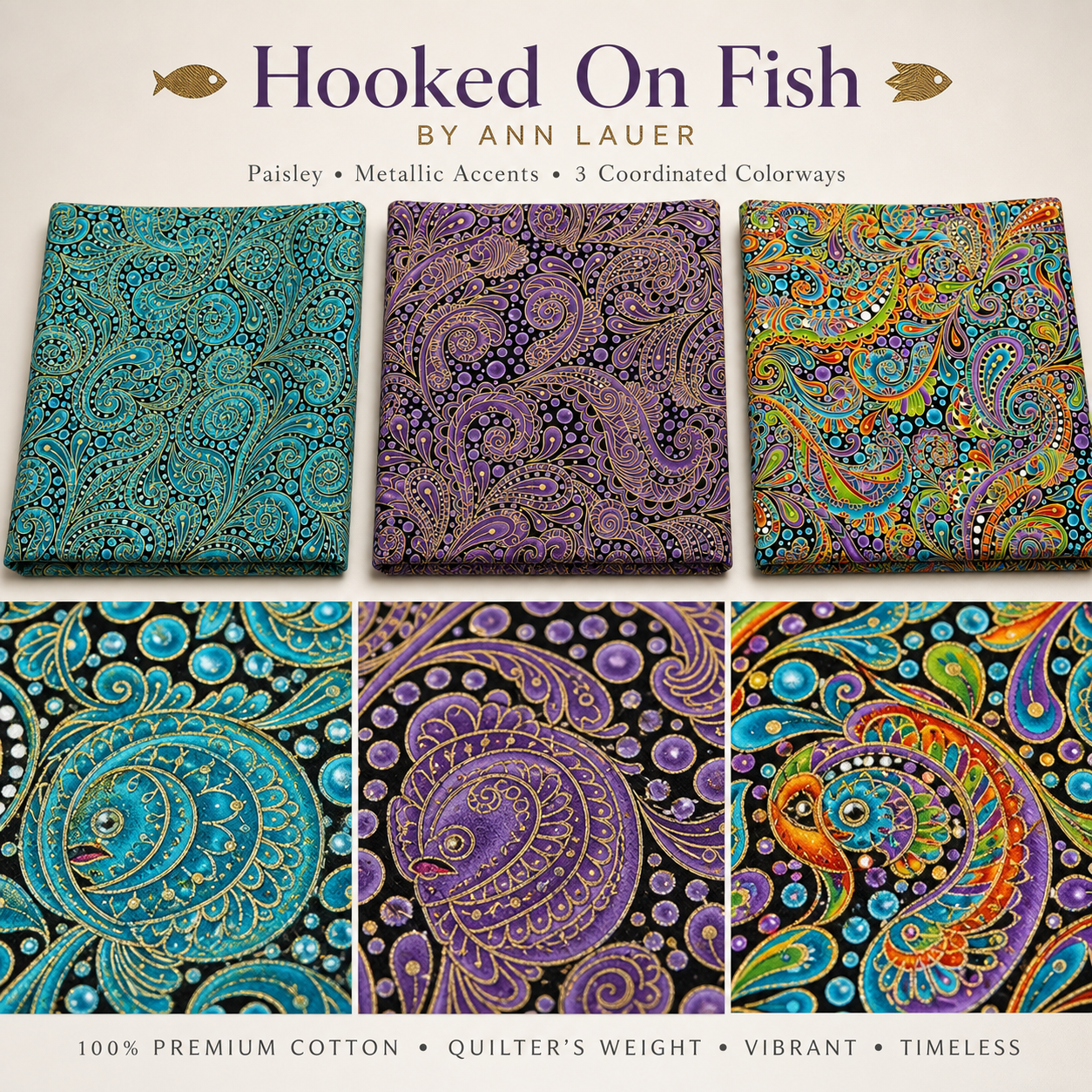 Hooked on Fish Paisley with Metallic Accents by Ann Lauer - Image 5