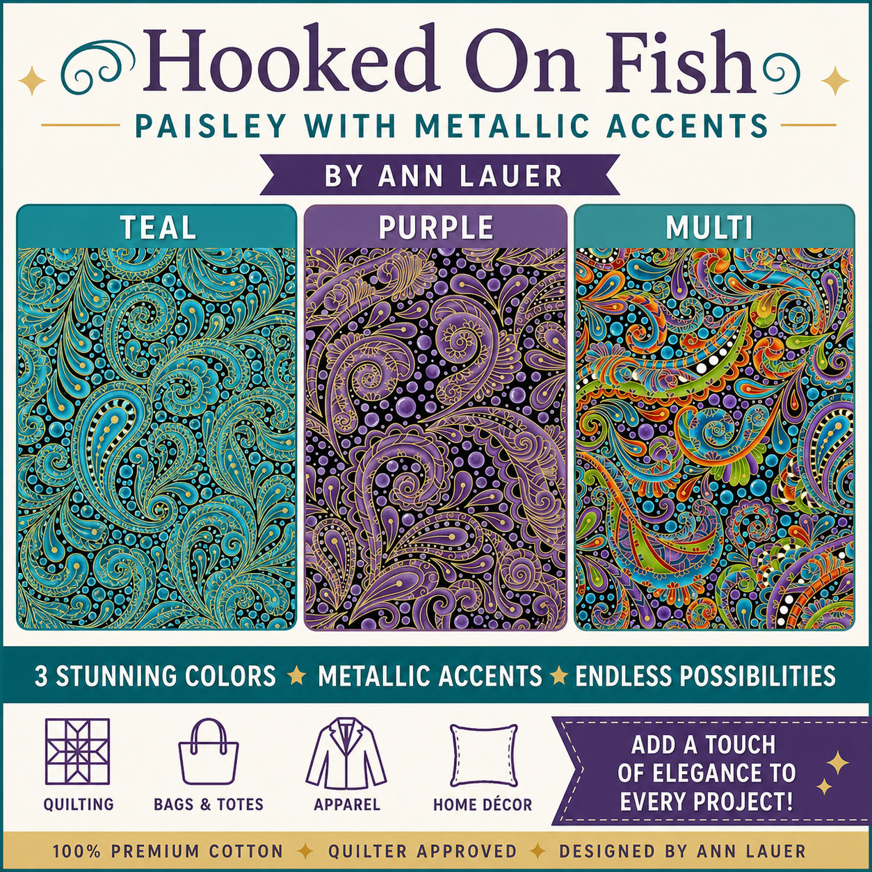 Hooked on Fish Paisley with Metallic Accents by Ann Lauer - Image 7